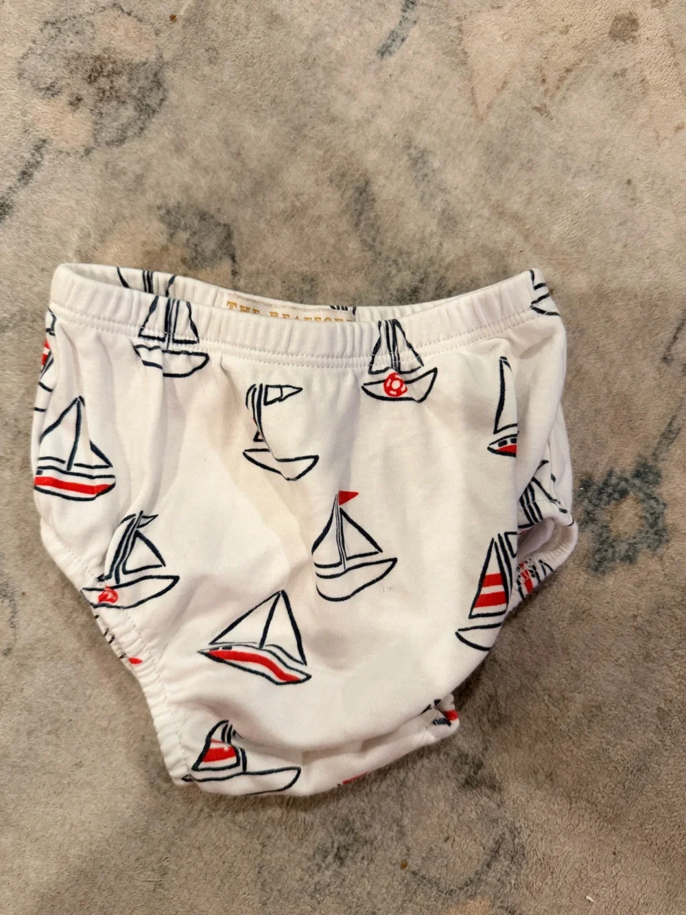 The Beaufort Bonnet Company White Baby Diaper Cover with Red & Navy Sailboats
